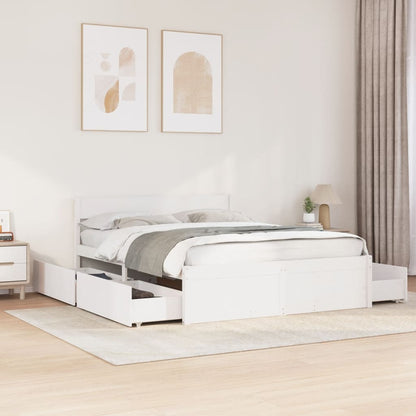 Bed Frame with Drawers White 160x200 cm Solid Wood Pine