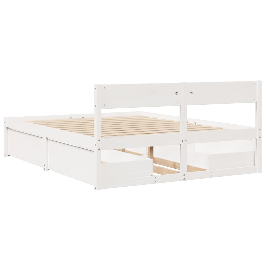 Bed Frame with Drawers White 160x200 cm Solid Wood Pine