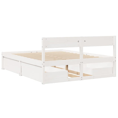 Bed Frame with Drawers White 160x200 cm Solid Wood Pine