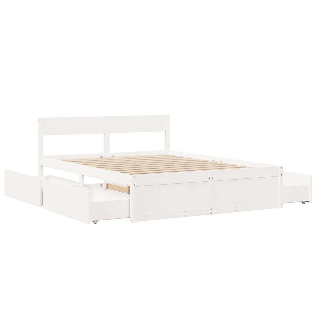 Bed Frame with Drawers White 160x200 cm Solid Wood Pine