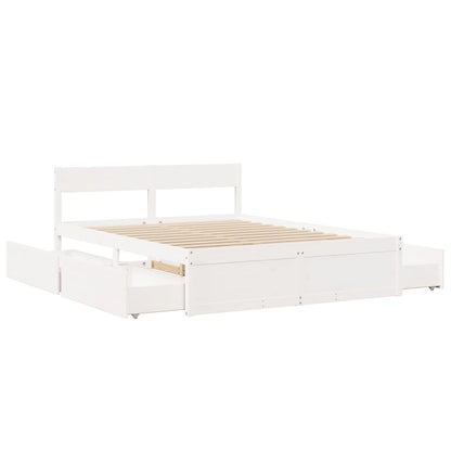 Bed Frame with Drawers White 160x200 cm Solid Wood Pine