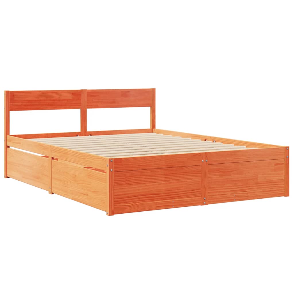 Bed Frame with Drawers Wax Brown 160x200 cm Solid Wood Pine