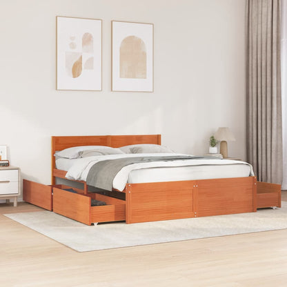 Bed Frame with Drawers Wax Brown 160x200 cm Solid Wood Pine