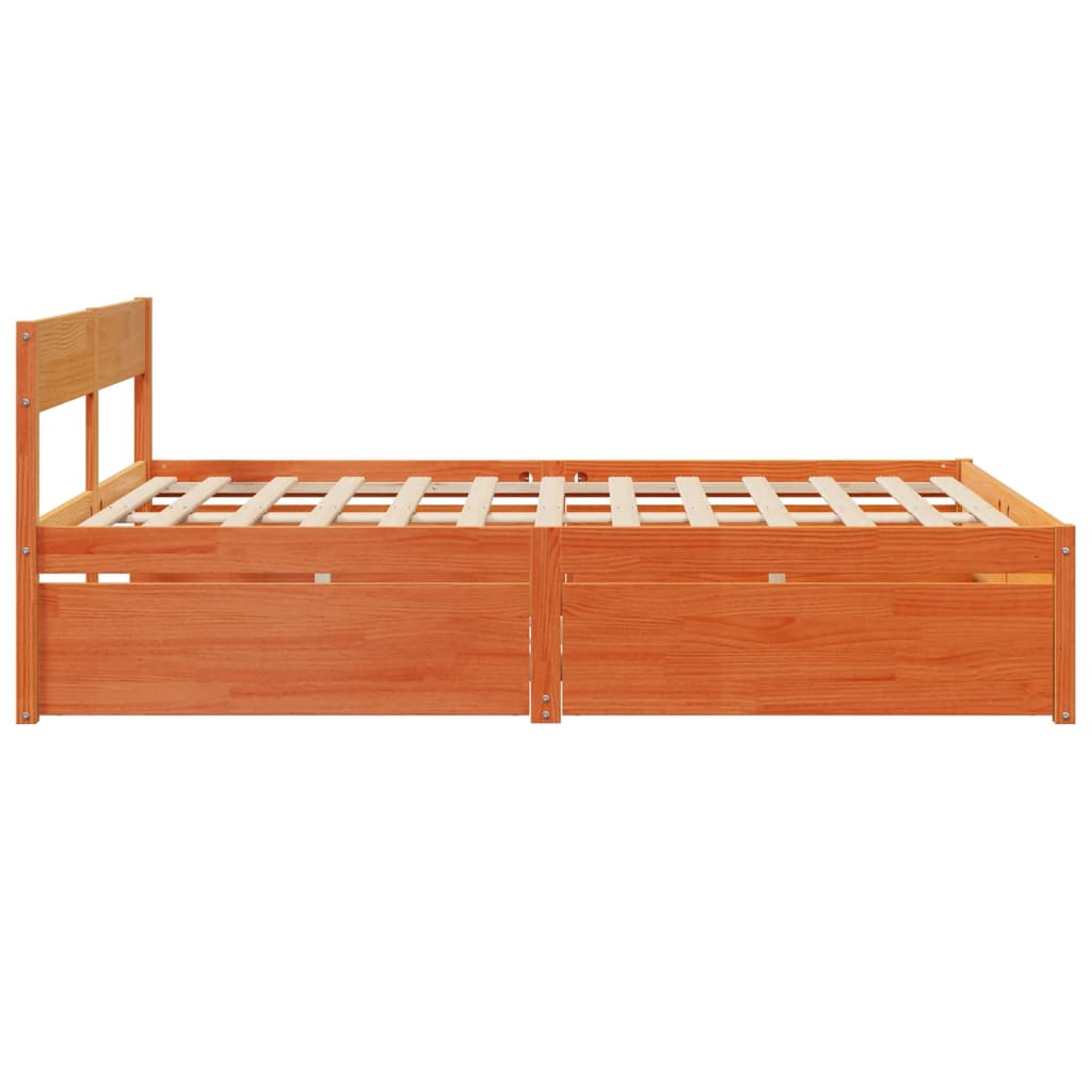 Bed Frame with Drawers Wax Brown 160x200 cm Solid Wood Pine