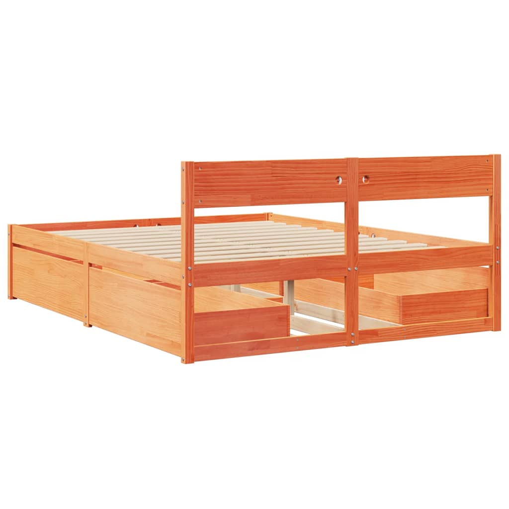 Bed Frame with Drawers Wax Brown 160x200 cm Solid Wood Pine