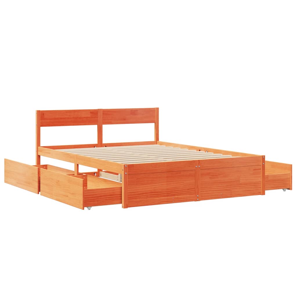 Bed Frame with Drawers Wax Brown 160x200 cm Solid Wood Pine