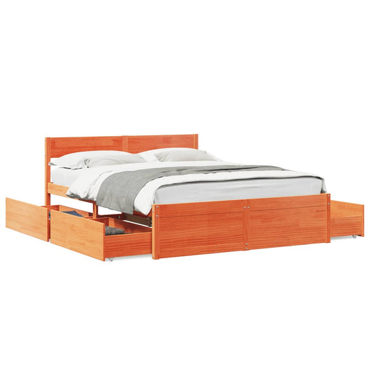 Bed Frame with Drawers Wax Brown 160x200 cm Solid Wood Pine