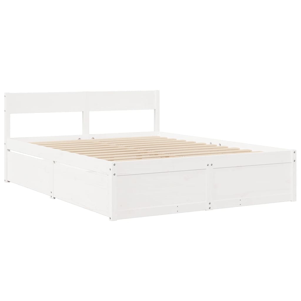 Bed Frame with Drawers White 150x200 cm King Size Solid Wood Pine