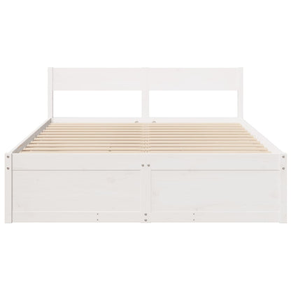 Bed Frame with Drawers White 150x200 cm King Size Solid Wood Pine