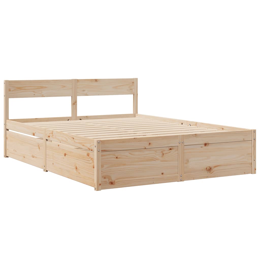 Bed Frame with Drawers 140x200 cm Solid Wood Pine