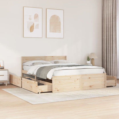 Bed Frame with Drawers 140x200 cm Solid Wood Pine