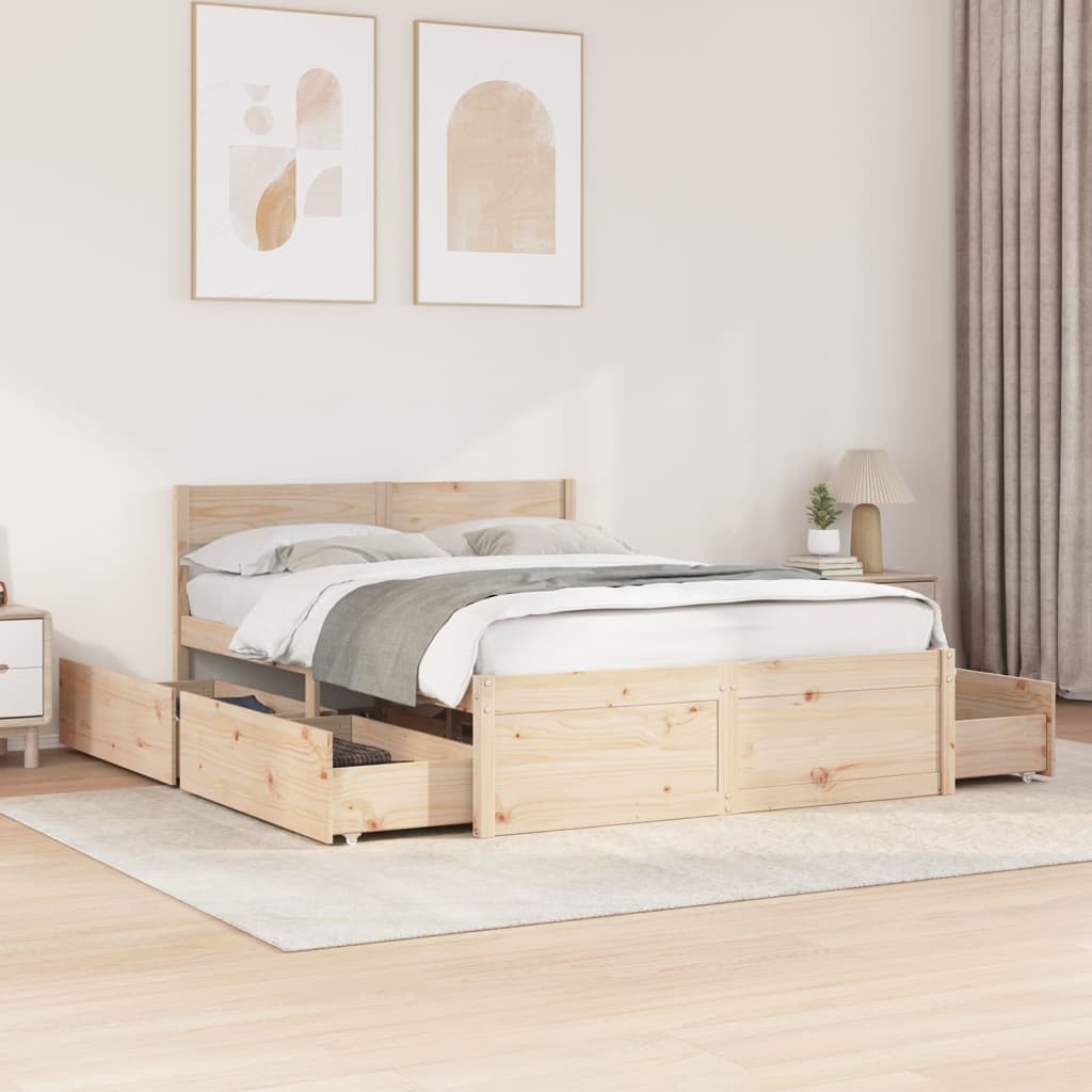 Bed Frame with Drawers 120x200 cm Solid Wood Pine