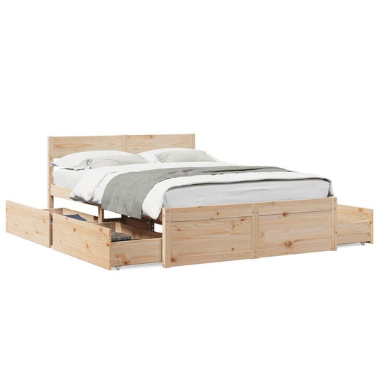 Bed Frame with Drawers 120x200 cm Solid Wood Pine