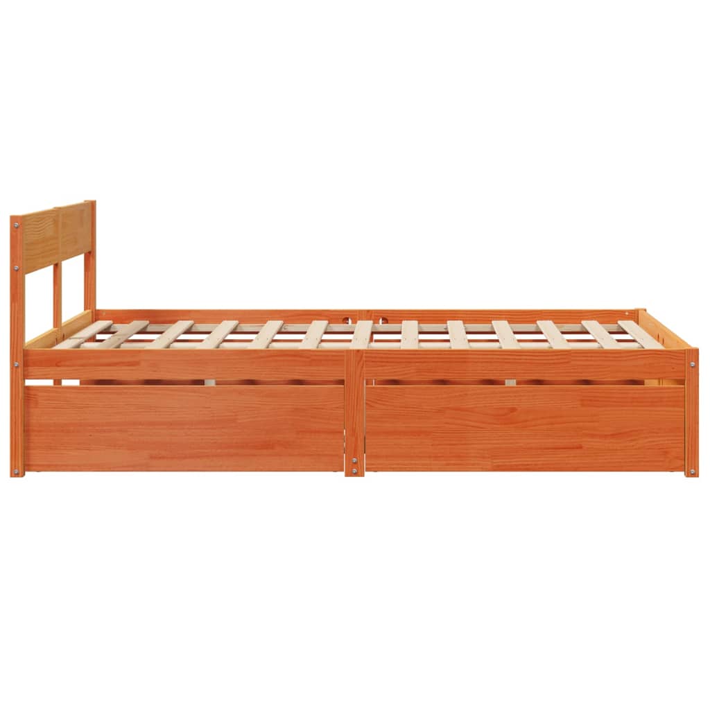 Bed Frame with Drawers Wax Brown 120x200 cm Solid Wood Pine