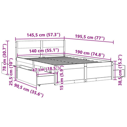 Bed Frame with Drawers 140x190 cm Solid Wood Pine