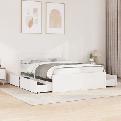 Bed Frame with Drawers White 140x190 cm Solid Wood Pine