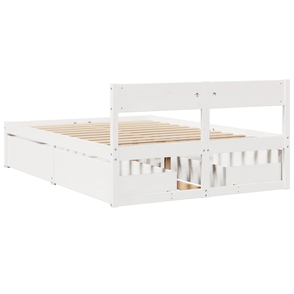 Bed Frame with Drawers White 140x190 cm Solid Wood Pine