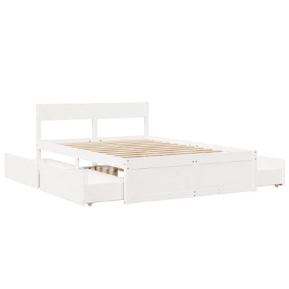 Bed Frame with Drawers White 140x190 cm Solid Wood Pine