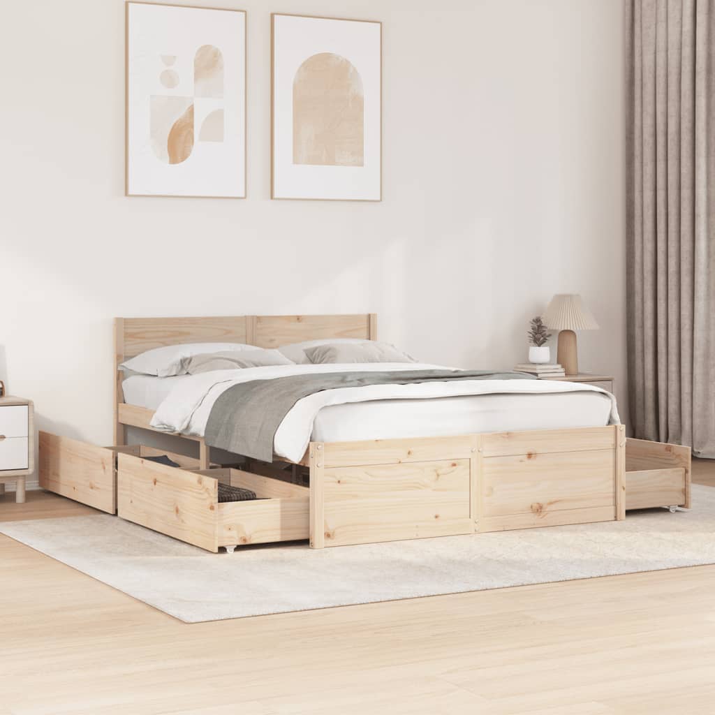 Bed Frame with Drawers 135x190 cm Double Solid Wood Pine