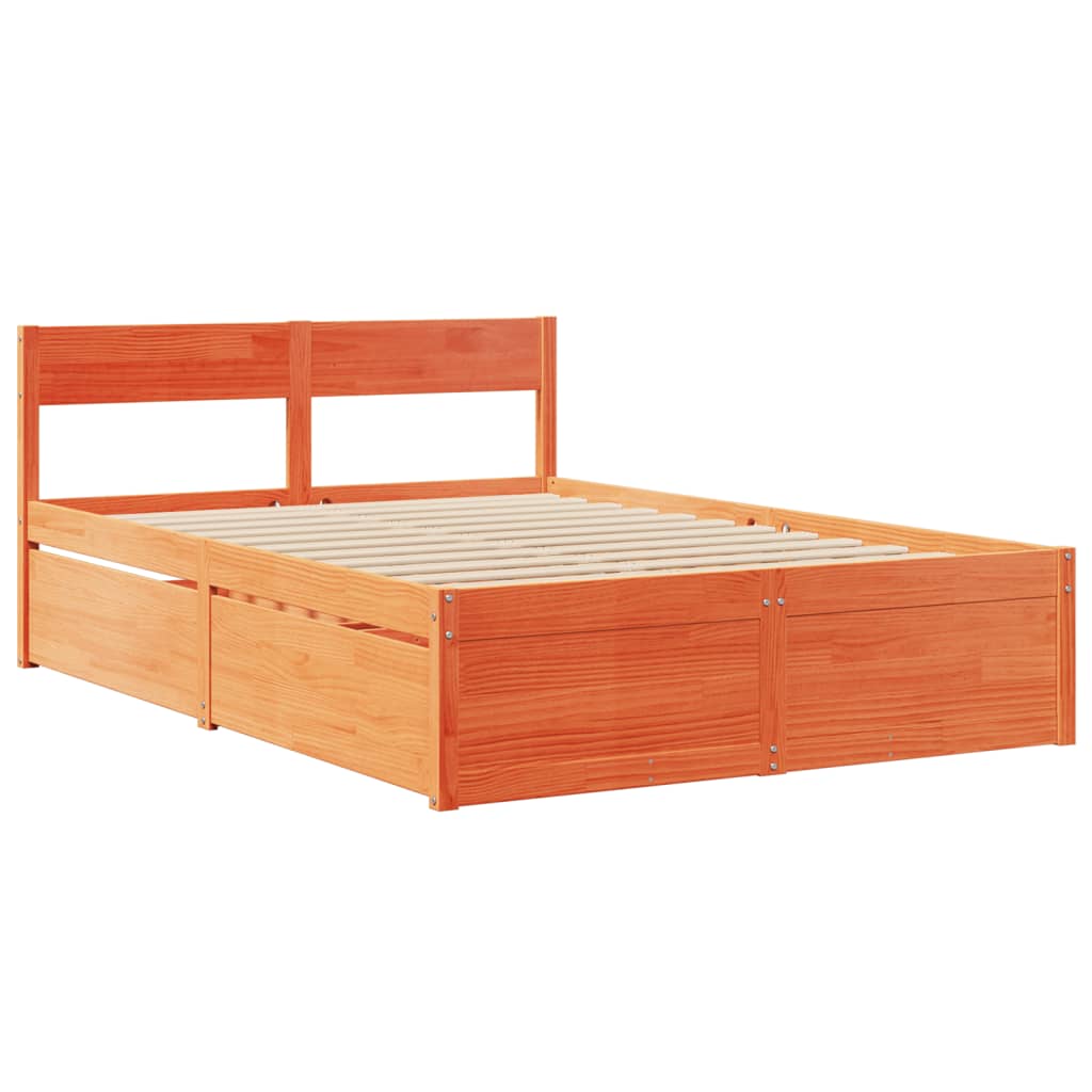 Bed Frame with Drawers Wax Brown 135x190 cm Double Solid Wood Pine