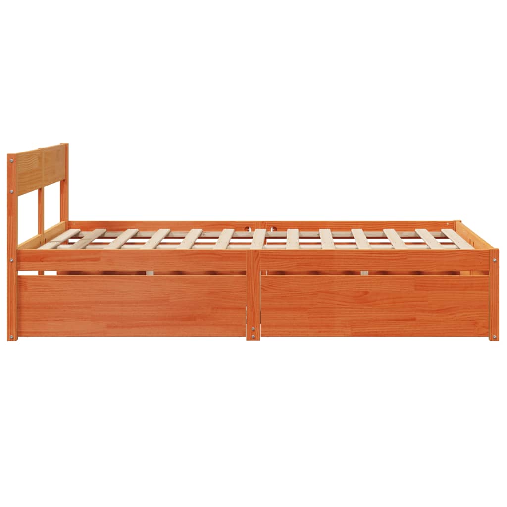 Bed Frame with Drawers Wax Brown 135x190 cm Double Solid Wood Pine