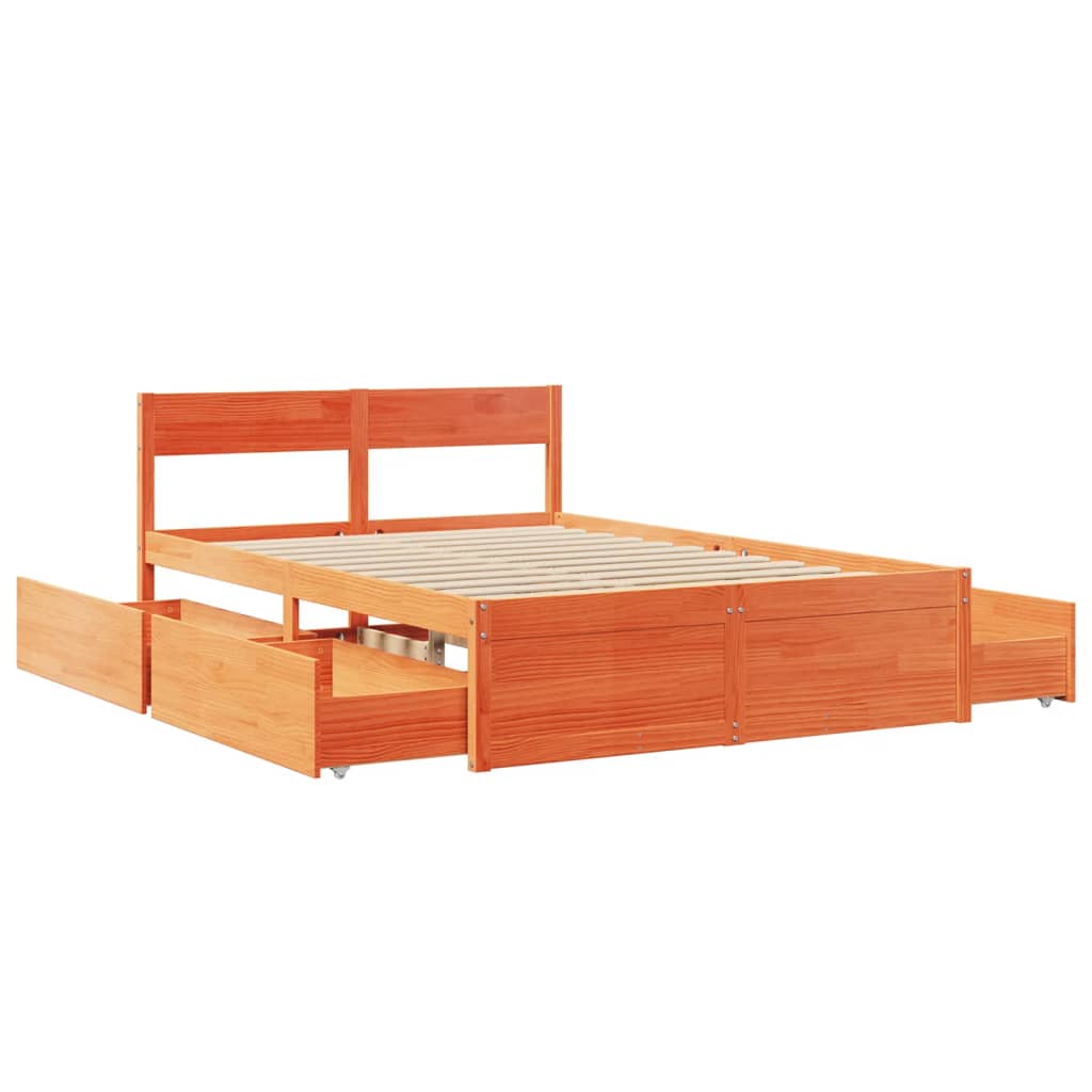 Bed Frame with Drawers Wax Brown 135x190 cm Double Solid Wood Pine