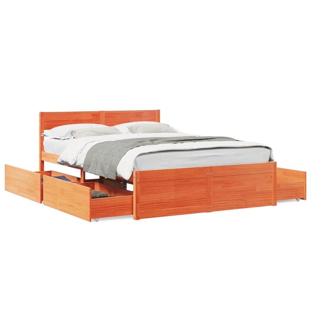 Bed Frame with Drawers Wax Brown 135x190 cm Double Solid Wood Pine