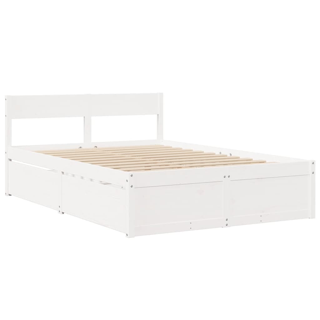 Bed Frame with Drawers White 120x190 cm Small Double Solid Wood Pine