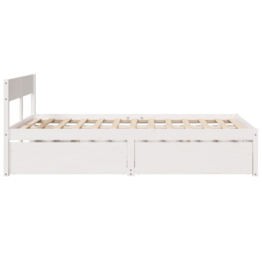 Bed Frame with Drawers White 120x190 cm Small Double Solid Wood Pine