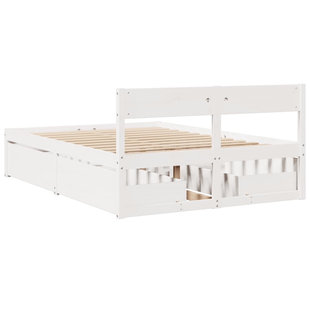 Bed Frame with Drawers White 120x190 cm Small Double Solid Wood Pine