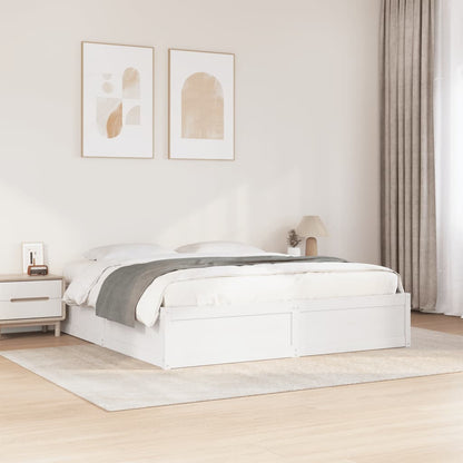 Bed Frame White 200x200 cm Solid Wood Pine