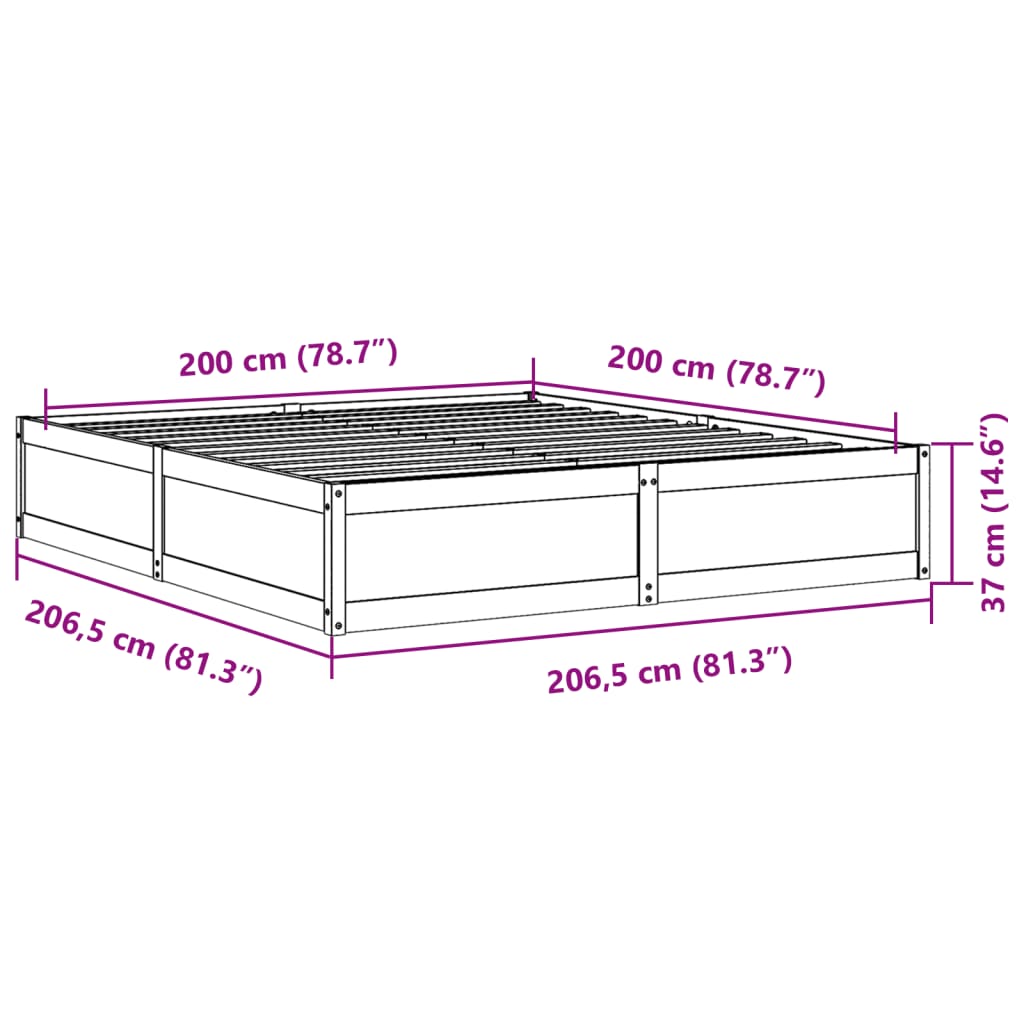 Bed Frame Wax Brown 200x200 cm Solid Wood Pine