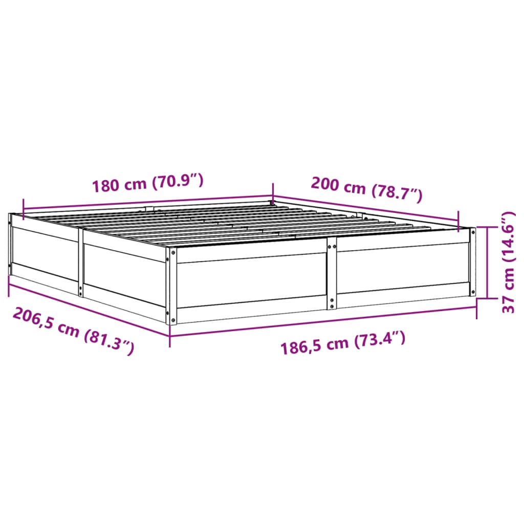 Bed Frame 180x200 cm Super King Solid Wood Pine