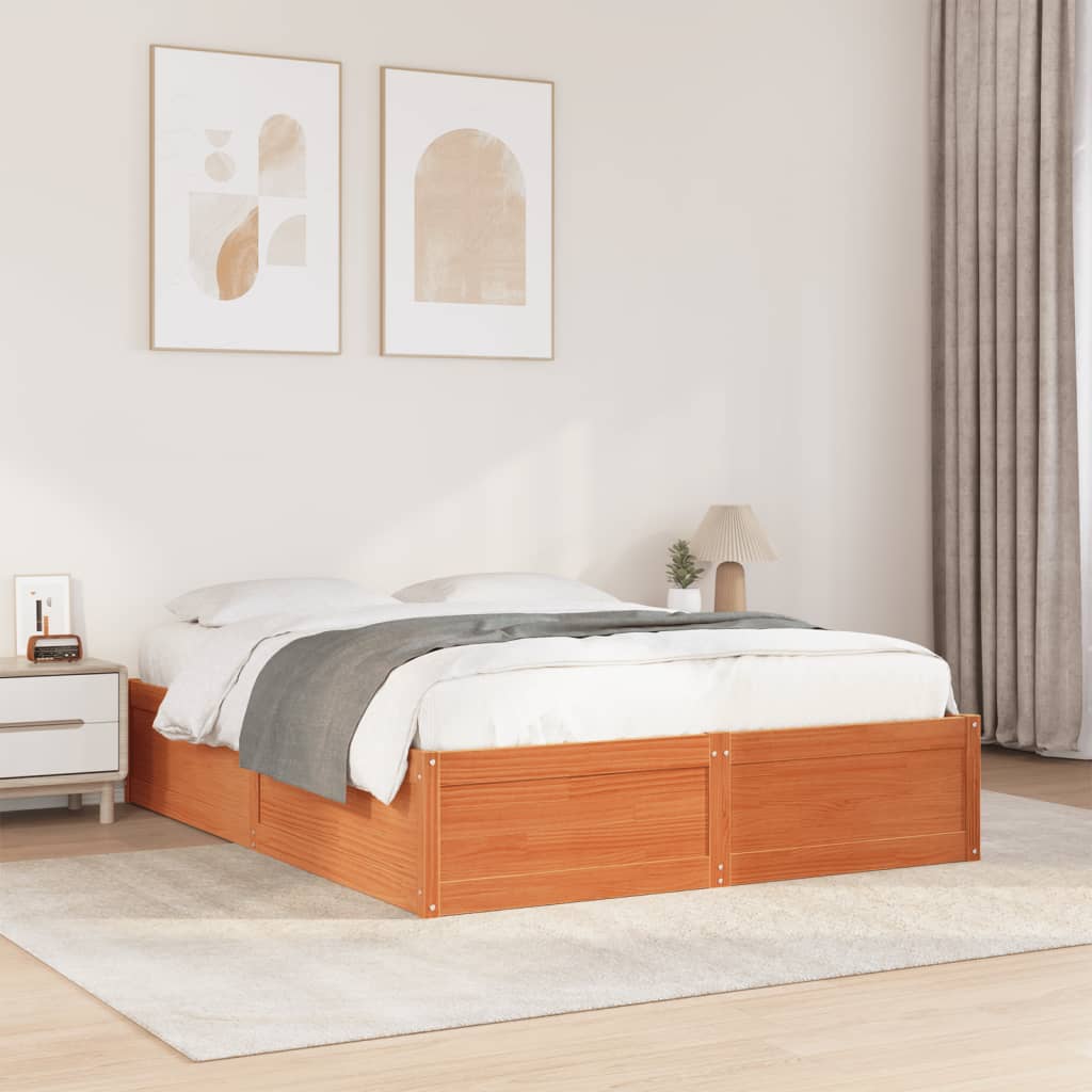 Bed Frame Wax Brown 160x200 cm Solid Wood Pine