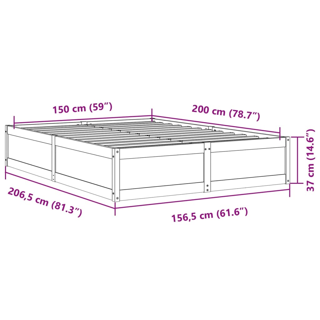 Bed Frame White 150x200 cm King Size Solid Wood Pine