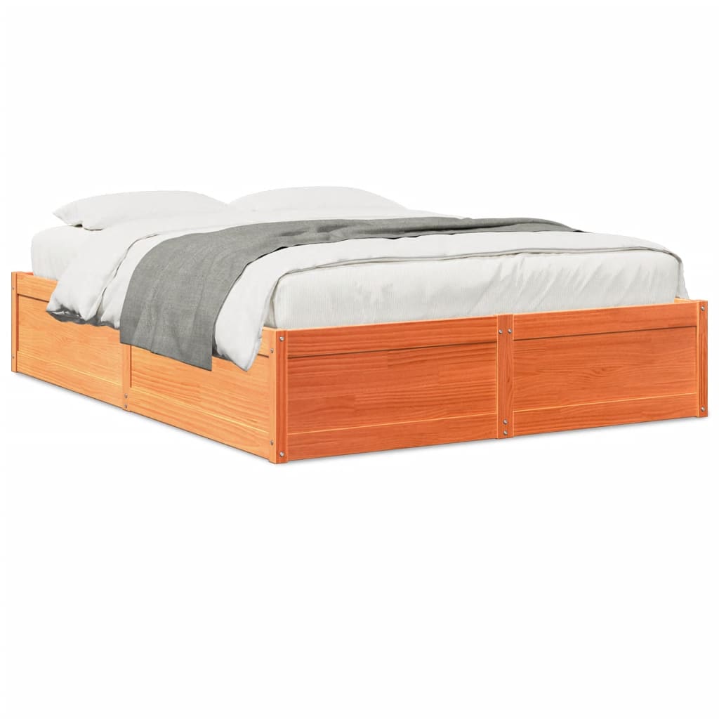 Bed Frame without Mattress Wax Brown 150x200 cm King Size Solid Wood Pine