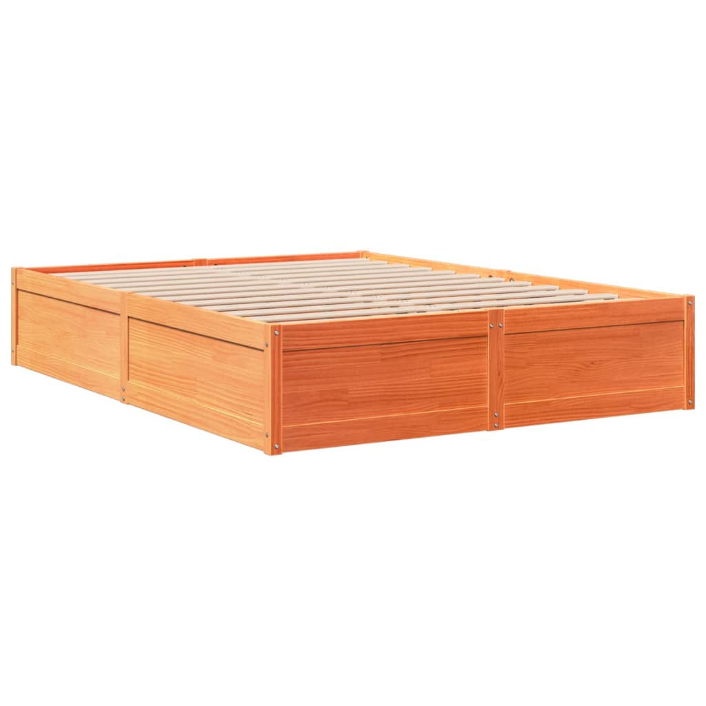 Bed Frame without Mattress Wax Brown 150x200 cm King Size Solid Wood Pine