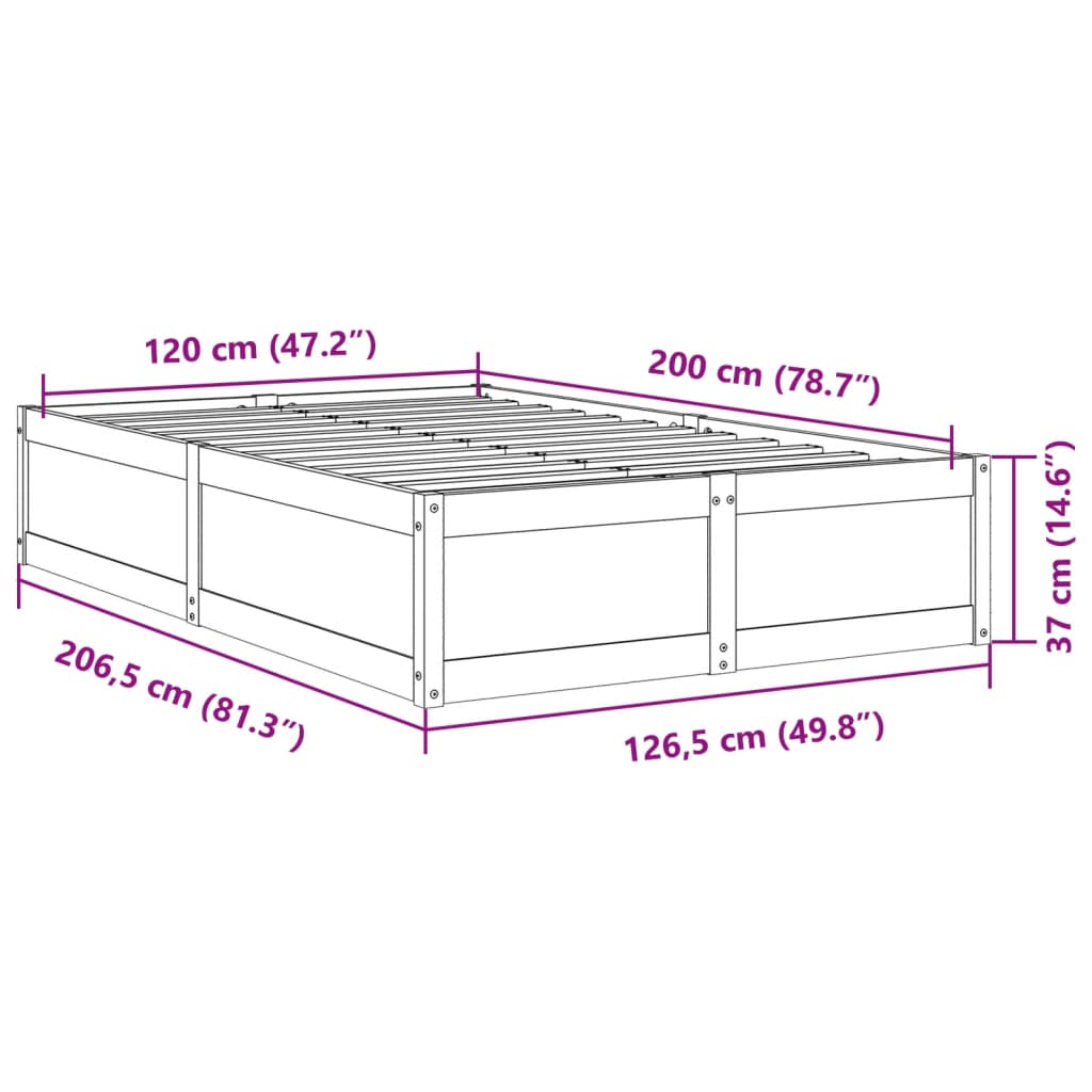 Bed Frame Wax Brown 120x200 cm Solid Wood Pine