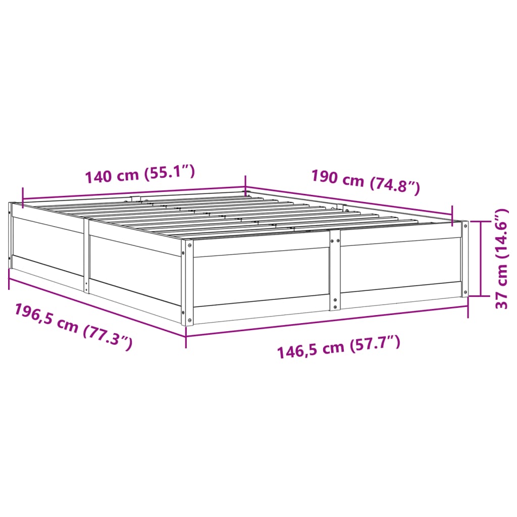 Bed Frame 140x190 cm Solid Wood Pine