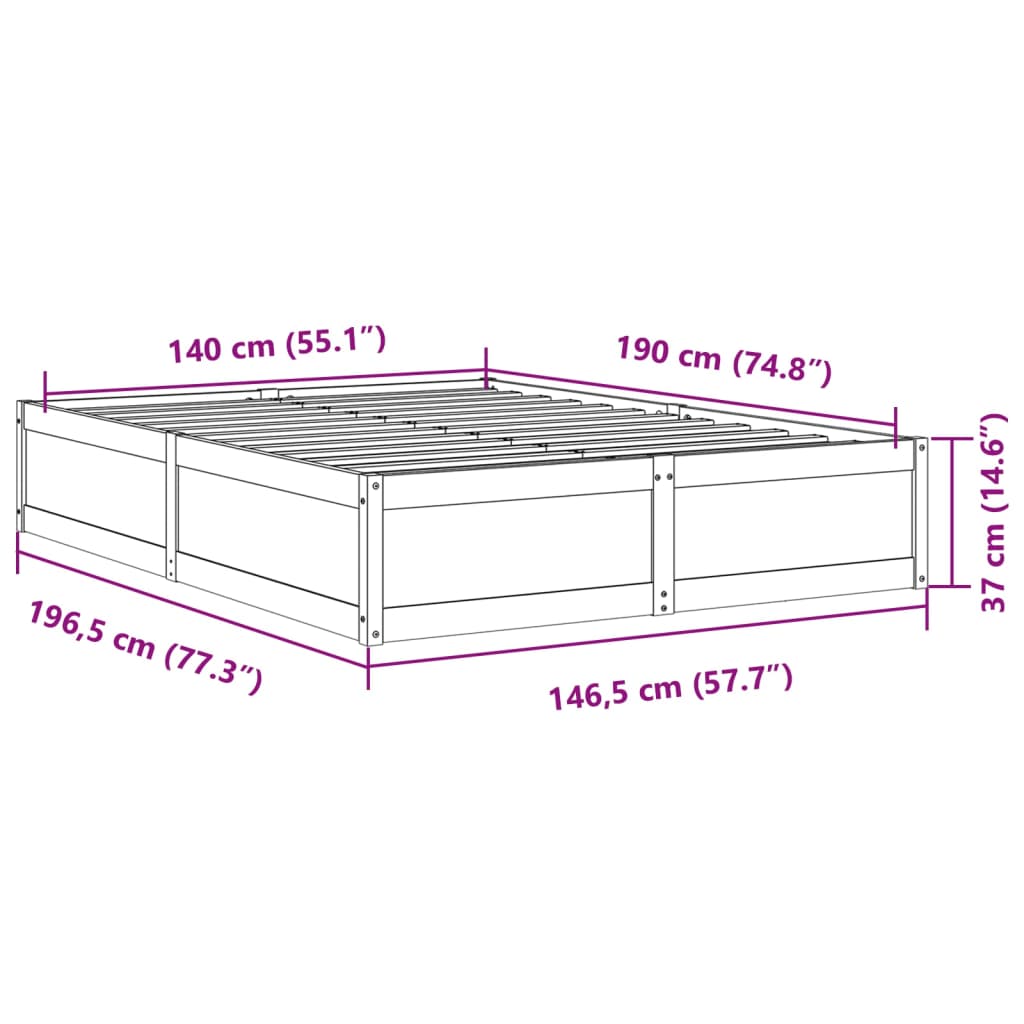 Bed Frame Wax Brown 140x190 cm Solid Wood Pine