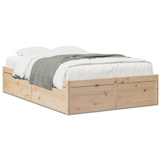 Bed Frame 135x190 cm Double Solid Wood Pine