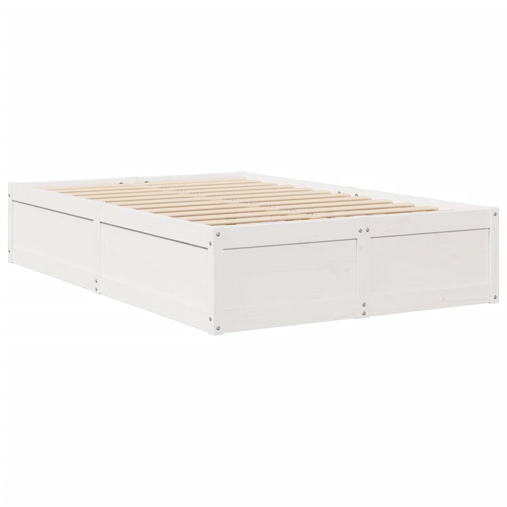 Bed Frame White 135x190 cm Double Solid Wood Pine