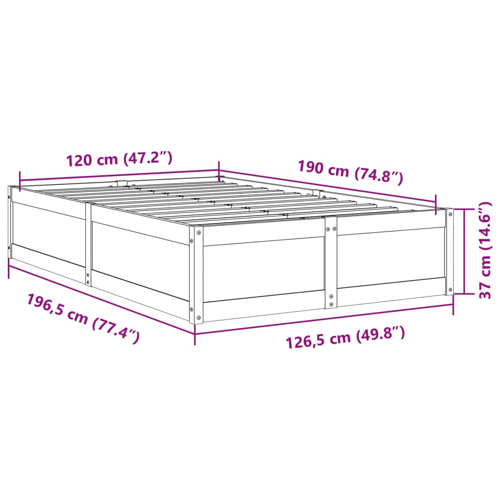 Bed Frame White 120x190 cm Small Double Solid Wood Pine