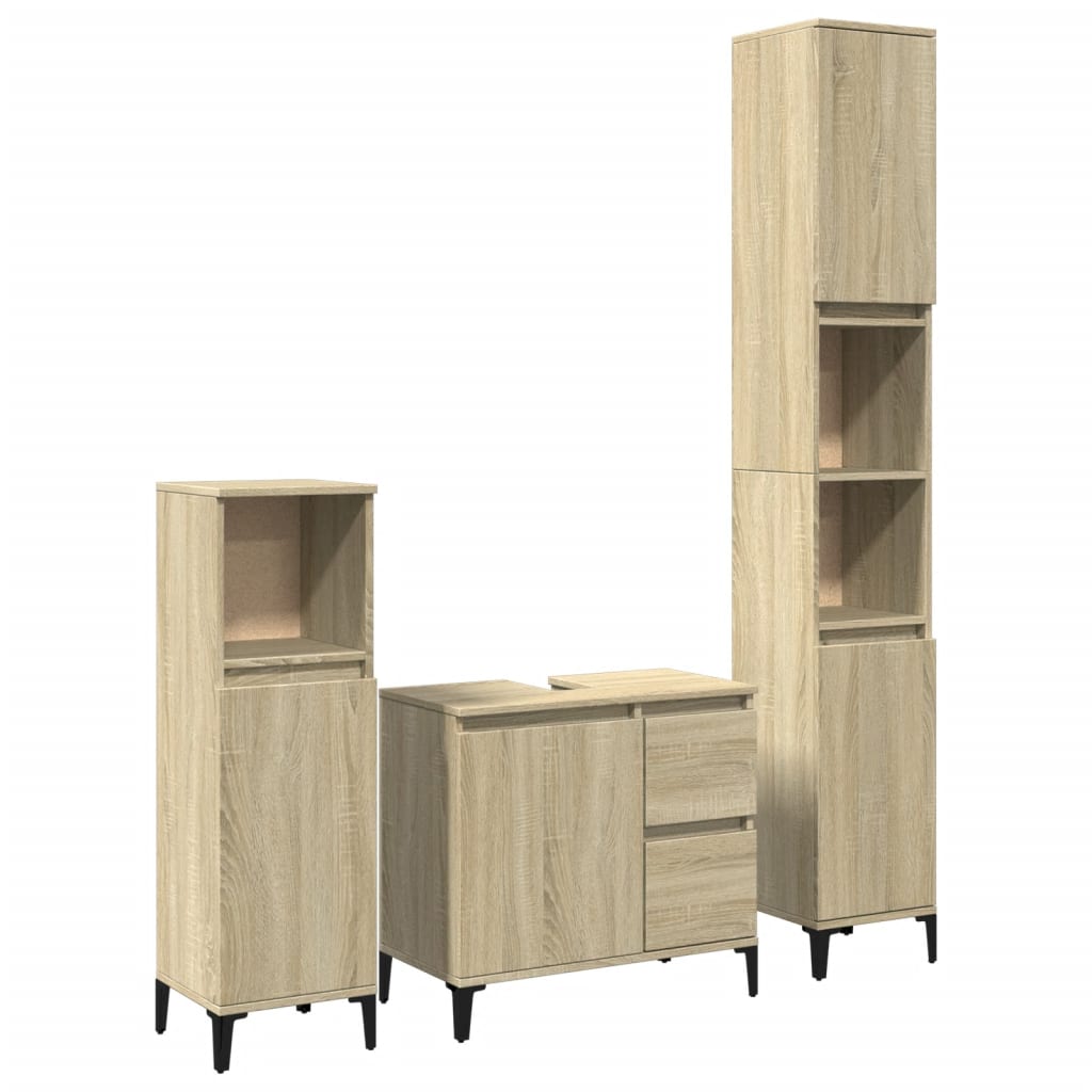 3 Piece Bathroom Furniture Set Sonoma Oak Engineered Wood