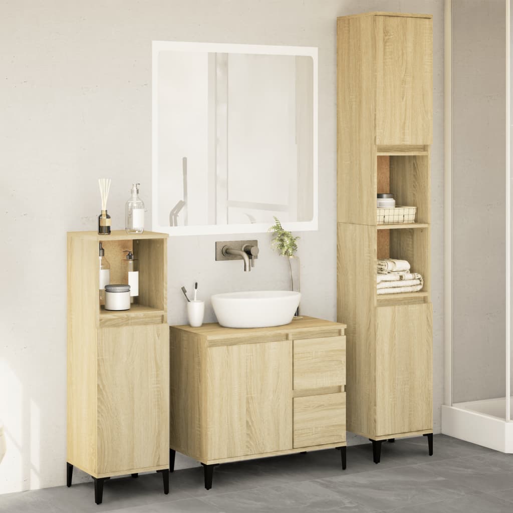 3 Piece Bathroom Furniture Set Sonoma Oak Engineered Wood