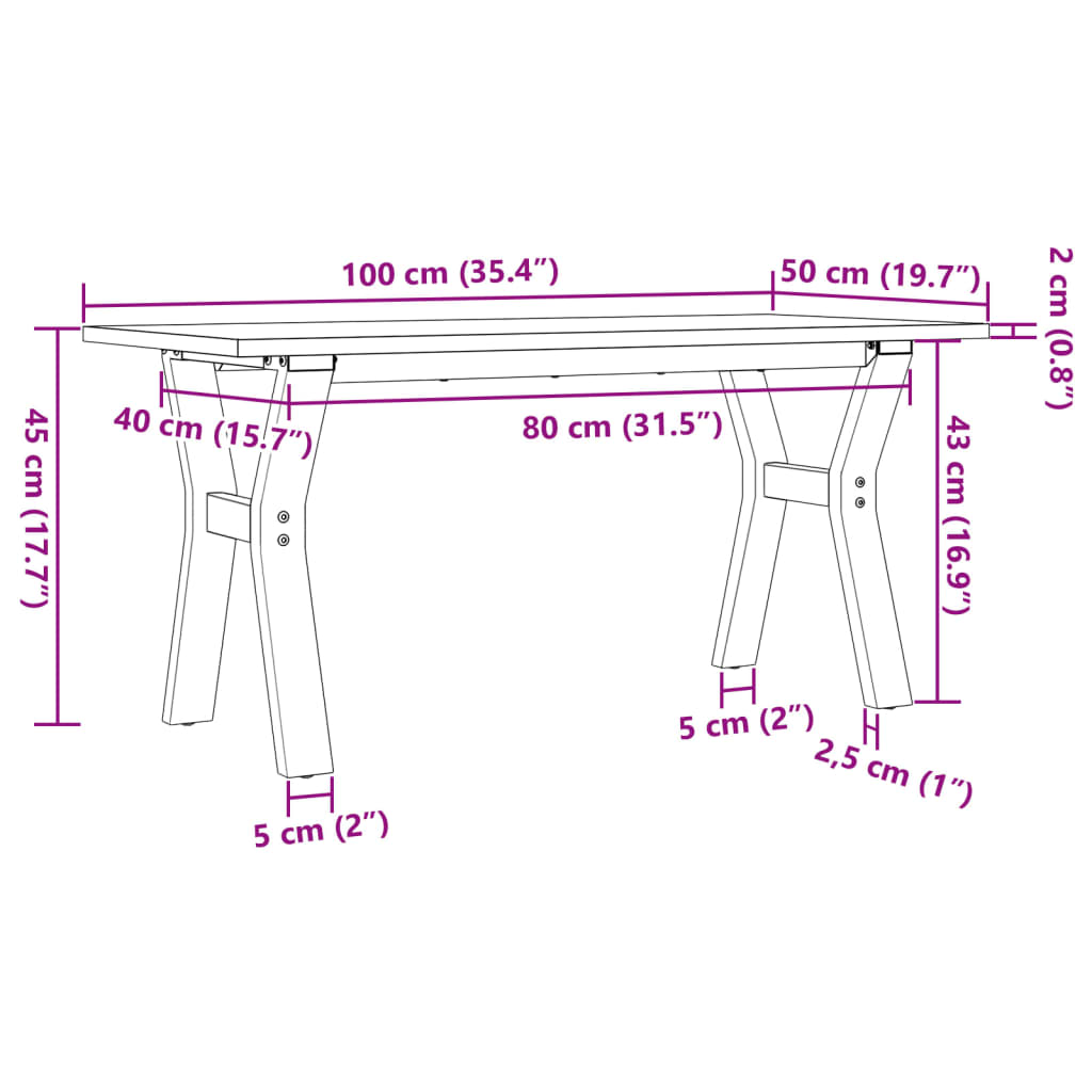 Coffee Table Y-Frame 100x50x45 cm Solid Wood Pine and Steel