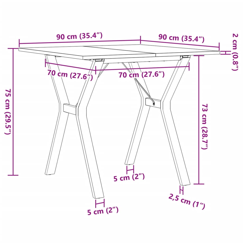 Dining Table Y-Frame 90x90x75 cm Solid Wood Pine and Steel