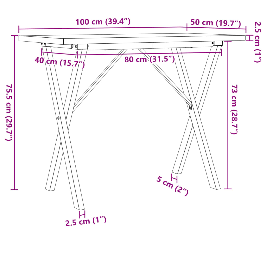 Dining Table X-Frame 100x50x75.5 cm Solid Wood Pine and Steel