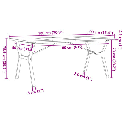 Dining Table Y-Frame 180x90x75.5 cm Solid Wood Pine and Steel