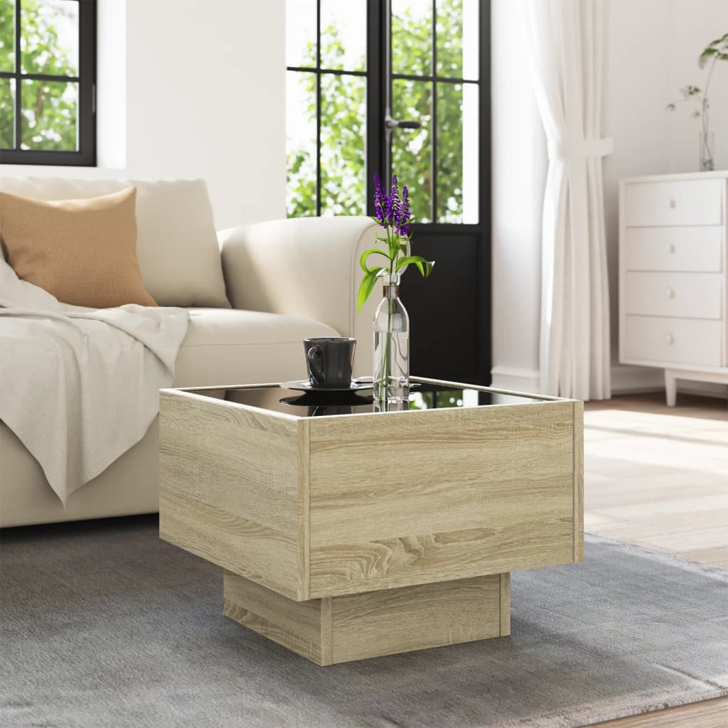 Side Table with LED Sonoma Oak 40x40x30 cm Engineered Wood